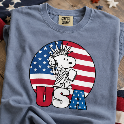 Comfort Colors USA Statue Of Liberty Patriotic Dog Circle T-Shirt