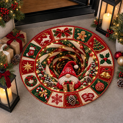 Christmas Round Rug Gnome Gift Holiday Doormat