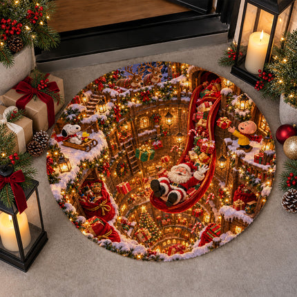 Christmas Round Rug Magical Gift Slide Holiday Doormat
