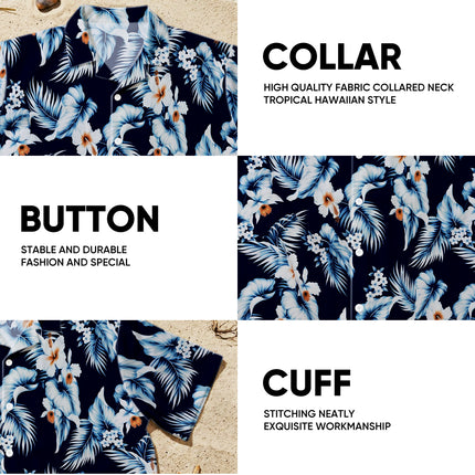 Beach Summer Navy Hibiscus Tropical Floral Hawaiian Shirt