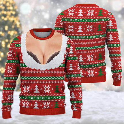 Funny Christmas Ugly Sweatshirt Faux Cleavage Holiday Print