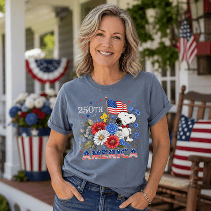 2_4b9faf54-b131-45b8-8e39-3bc59c7cabed - AuraNations - Comfort Colors 250th America Patriotic Floral Bowtie Dog T-Shirt - Blue Jean / S - 250TH ANNIVERSARY, ALL, COMFORT COLORS, NO CUSTOM, PRODUCTS, SNPY, TSHIRT