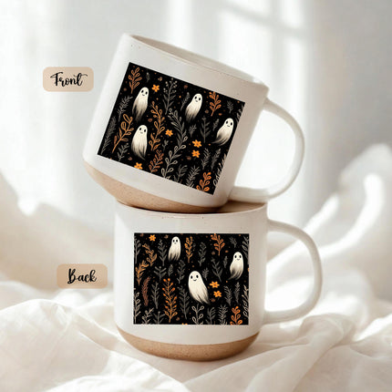Halloween Pottery Mug Cute Ghost Floral Spooky Season Cup