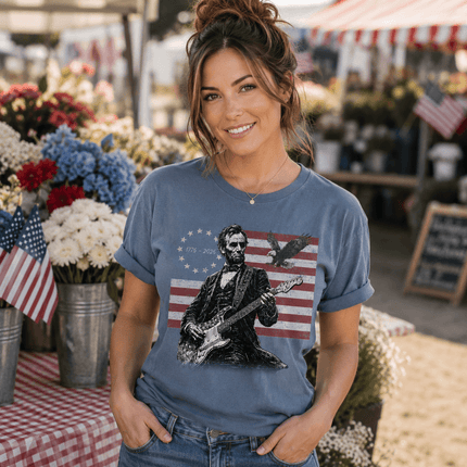 Comfort Colors 250th Anniversary USA Abraham Lincoln Guitar Flag T-Shirt