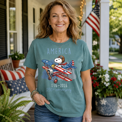 Comfort Colors America 1776-2026 250th Anniversary Patriotic Airplane Dog T-Shirt