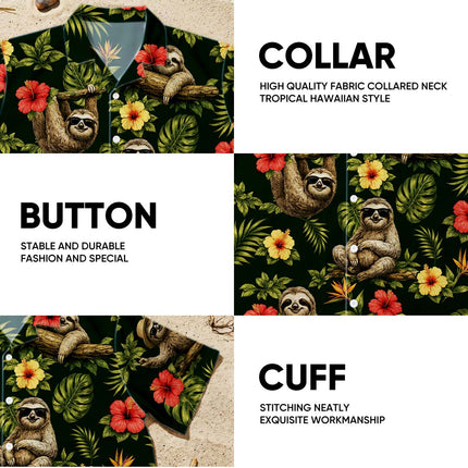 Tropical Sloth Floral Summer Vacation Hawaiian Shirt