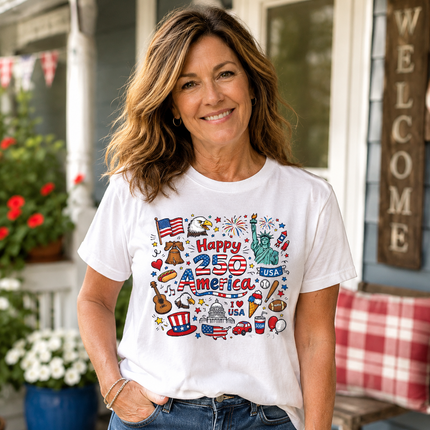 Comfort Colors Happy 250 America Patriotic Icons Doodle T-Shirt
