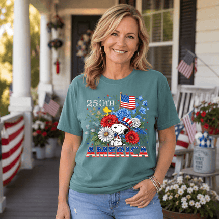 2_6875c88b-79e4-4317-947d-993fd7549ece - AuraNations - Comfort Colors 250th America Patriotic Top Hat Floral Dog T-Shirt - Seafoam / S - 250TH ANNIVERSARY, ALL, COMFORT COLORS, NO CUSTOM, PRODUCTS, SNPY, TSHIRT