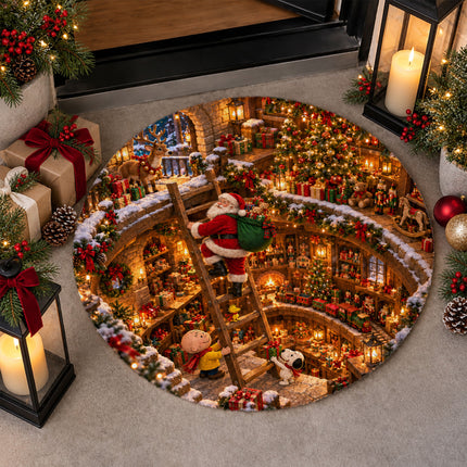 Christmas Round Rug Enchanted Toy Workshop Holiday Doormat
