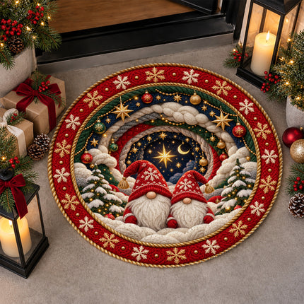 Christmas Round Rug Gnome Starry Night Holiday Doormat