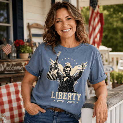 Comfort Colors Liberty 250th Anniversary USA Rockstar Lincoln Eagle T-Shirt