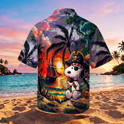 Pirate Treasure Tropical Beach Sunset Hawaiian Shirt