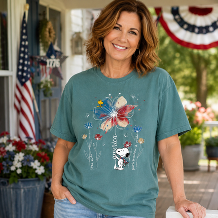 Comfort Colors America Faith Freedom Pride Watercolor Flower Patriotic Dog T-Shirt