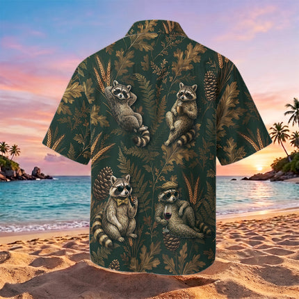 Vintage Raccoon Forest Botanical Summer Hawaiian Shirt