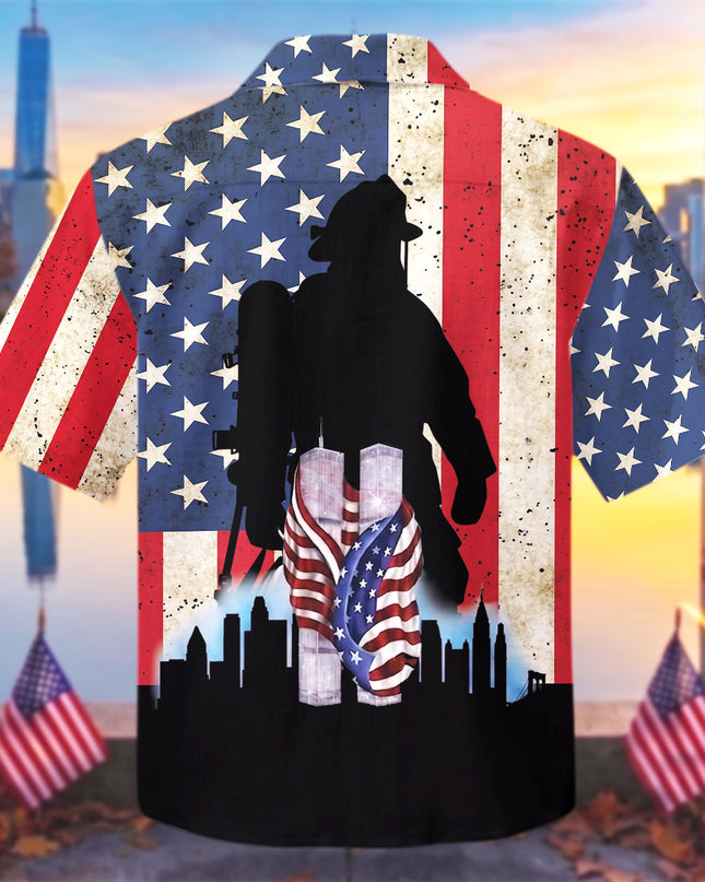25th Patriot Day We Will Never Forget 9/11 Firefighter Tribute Hawaiian Shirt