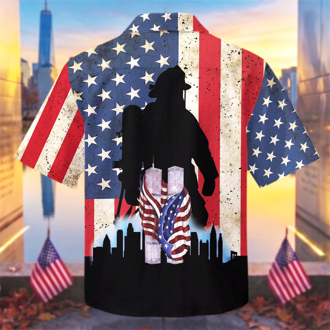 25th Patriot Day We Will Never Forget 9/11 Firefighter Tribute Hawaiian Shirt