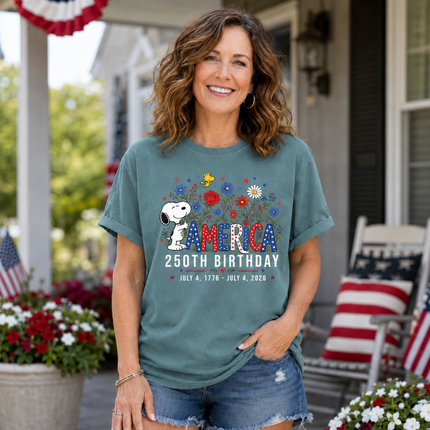 Comfort Colors America 250th Birthday Floral Hugging Dog T-Shirt