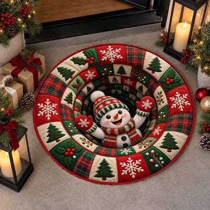 Christmas Round Rug Snowman Holiday Doormat