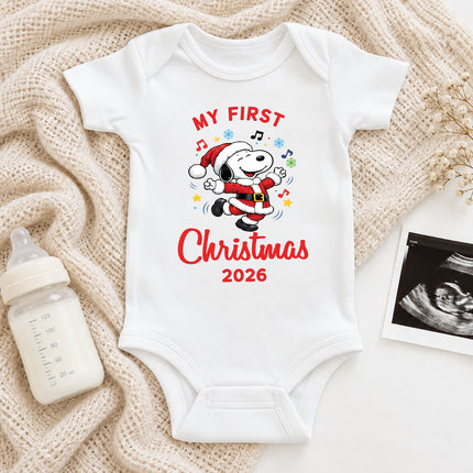 My First Christmas 2026 Festive Music Notes Baby Bodysuit