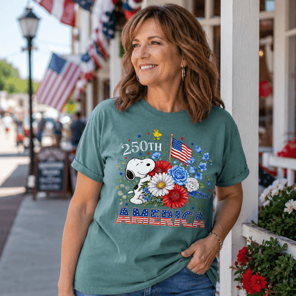 2_9cf9f716-0b11-41bc-be1b-ab2b81ac4633 - AuraNations - Comfort Colors 250th America Patriotic Floral Bouquet Dog T-Shirt - Seafoam / S - 250TH ANNIVERSARY, ALL, COMFORT COLORS, NO CUSTOM, PRODUCTS, SNPY, TSHIRT