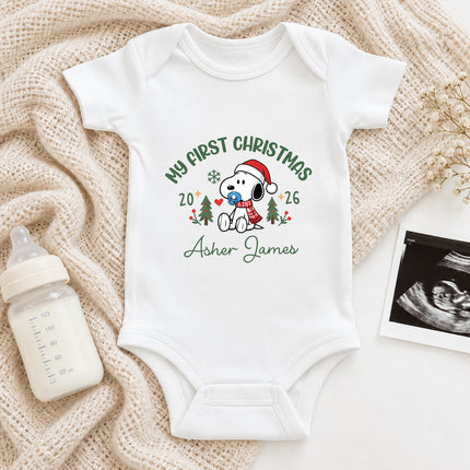 Personalized My First Christmas 2026 Custom Name Baby Bodysuit