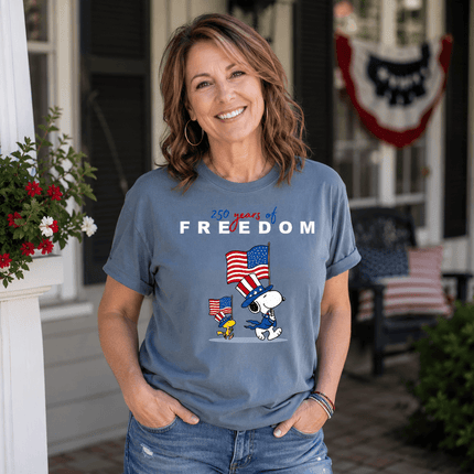 2_9fb16506-d36d-4883-aa1f-c495ea9e8a5f - AuraNations - Comfort Colors 250 Years Of Freedom Patriotic Waving Flags Dog T-Shirt - Blue Jean / S - 250TH ANNIVERSARY, ALL, COMFORT COLORS, NO CUSTOM, PRODUCTS, SNPY, TSHIRT