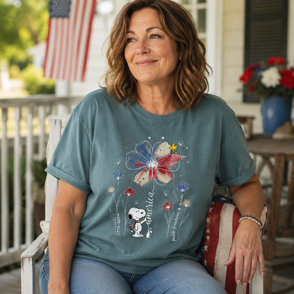 Comfort Colors America Watercolor Flag Floral Faith Freedom Dog T-Shirt
