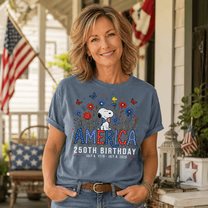 2_a0ac14fa-0c64-4b0e-ab57-3e4a0c48e957 - AuraNations - Comfort Colors America 250th Birthday Bowtie Floral Dog T-Shirt - Blue Jean / S - 250TH ANNIVERSARY, ALL, COMFORT COLORS, NO CUSTOM, PRODUCTS, SNPY, TSHIRT