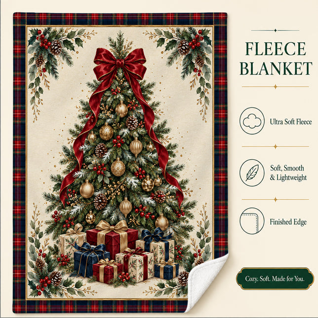 Christmas Tree Fleece Blanket Tartan Plaid Holiday Decor