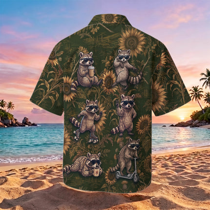 Funny Raccoon Sunflower Summer Vacation Hawaiian Shirt
