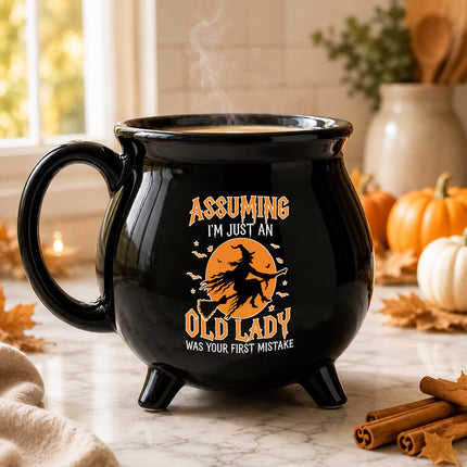 Funny Old Lady Witch Cauldron Ceramic Mug Halloween Gift