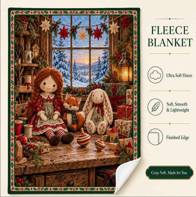 Vintage Christmas Toys Fleece Blanket Holiday Decor