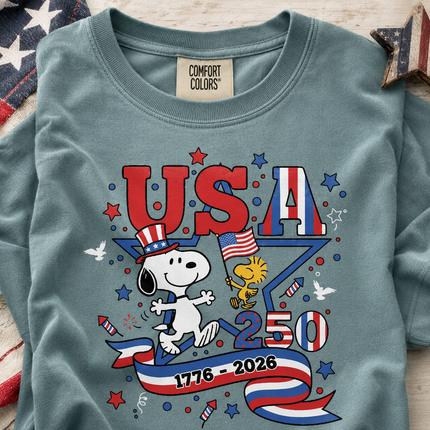 Comfort Colors USA 250 Years 1776-2026 Patriotic Star Dog T-Shirt