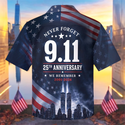 25th Patriot Day American Flag 9/11 Skyline Memorial Tribute Hawaiian Shirt