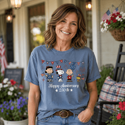 Comfort Colors Happy 250th Anniversary USA Patriotic Bunting Squad T-Shirt