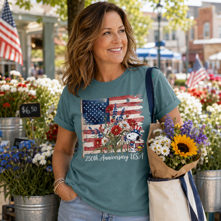 Comfort Colors 250th Anniversary USA Watercolor Flag Floral Dog T-Shirt