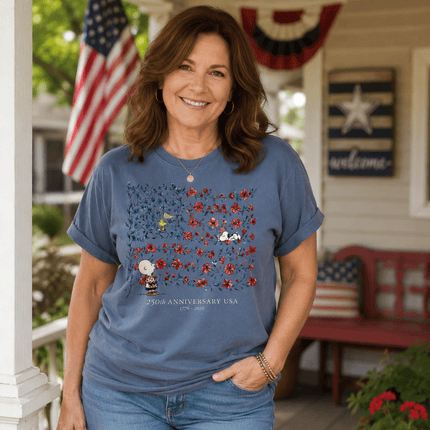 2_dadd79b0-449e-48a9-82e7-b8854ba014df - AuraNations - Comfort Colors 250th Anniversary USA Floral Vine Flag Friends T-Shirt - Blue Jean / S - 250TH ANNIVERSARY, ALL, COMFORT COLORS, NO CUSTOM, PRODUCTS, SNPY, TSHIRT