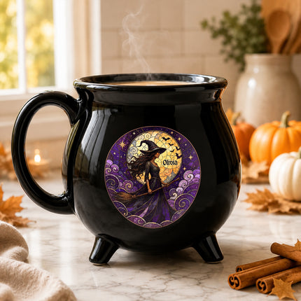 Personalized Witch Cauldron Mug Purple Stained Glass Halloween