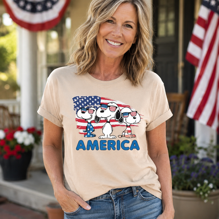 Comfort Colors America Cool Pups Patriotic Flag Sunglasses T-Shirt