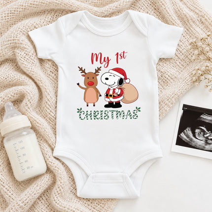 My First Christmas Reindeer Holiday Gift Sack Baby Bodysuit