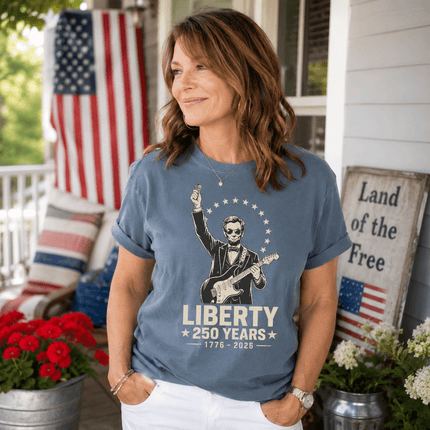 Comfort Colors Liberty 250 Years Rocking Abraham Lincoln Guitar T-Shirt