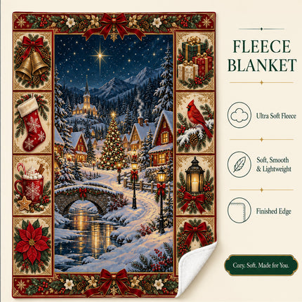 Christmas Village Fleece Blanket Winter Holiday Decor
