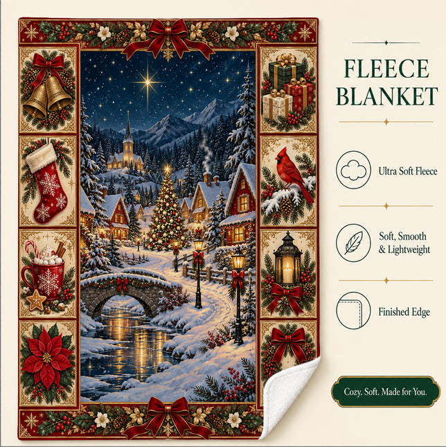 Christmas Village Fleece Blanket Winter Holiday Decor