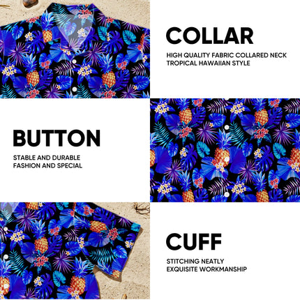 Blue Tropical Pineapple Floral Beach Summer Hawaiian Shirt