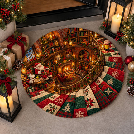 Christmas Round Rug Cozy Library Patchwork Staircase Doormat