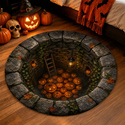 Halloween Round Rug Pumpkin Well 3D Spooky Doormat
