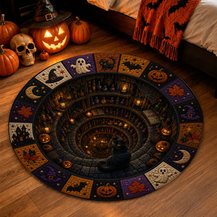 Halloween Round Rug Black Cat Witch Potion Spooky Doormat