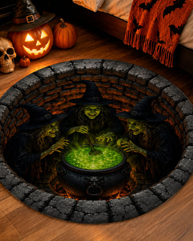 Halloween Round Rug Witch Cauldron Illusion Doormat