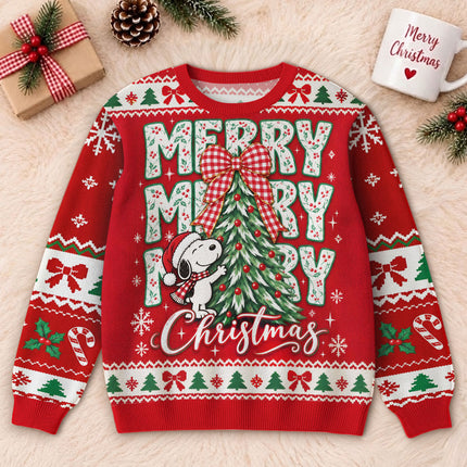 Funny Merry Christmas Ugly Sweatshirt Cartoon Dog Tree Design