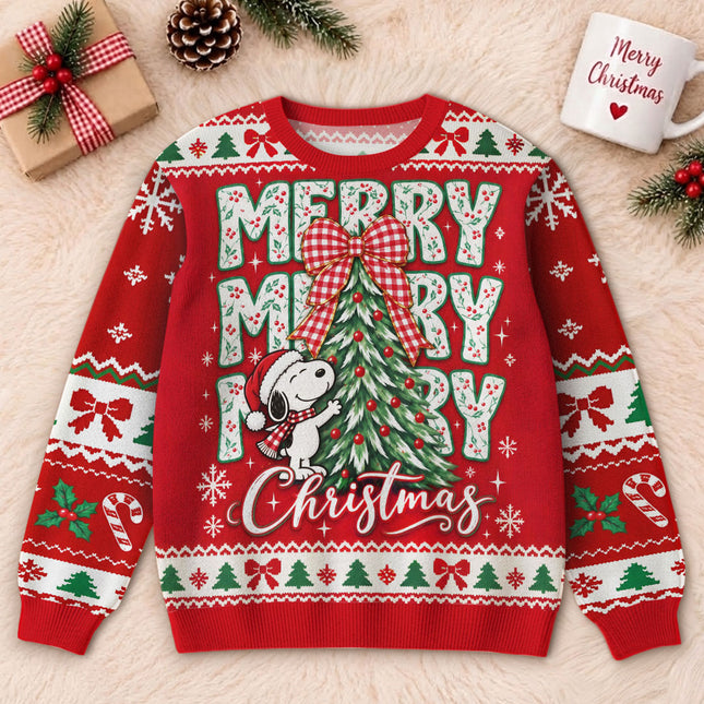 Funny Merry Christmas Ugly Sweatshirt Cartoon Dog Tree Design